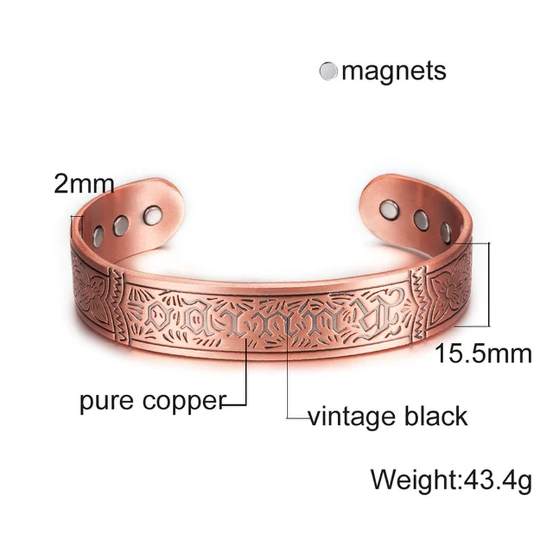 Pure Copper Bracelets Men Magnetic Arthritis Relief Adjustable Magnets Cuff Banglse Health Energy Jewelry Women Men