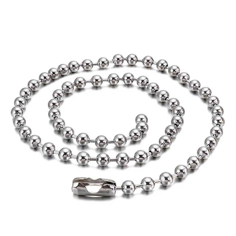 Simple Link Chain DIY Long Necklaces for Men Silver Color Stainless Steel Balls Men Collar Choker Hip Hop Male Jewelry Wholesale