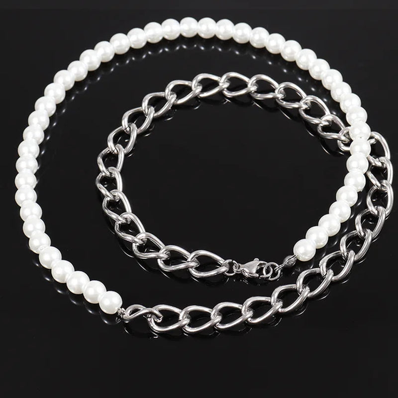 New Trendy Imitation Pearl Chain Men Necklace Fashion Handmade 6Mm Bead Chain Necklace for Men Jewelry Gift