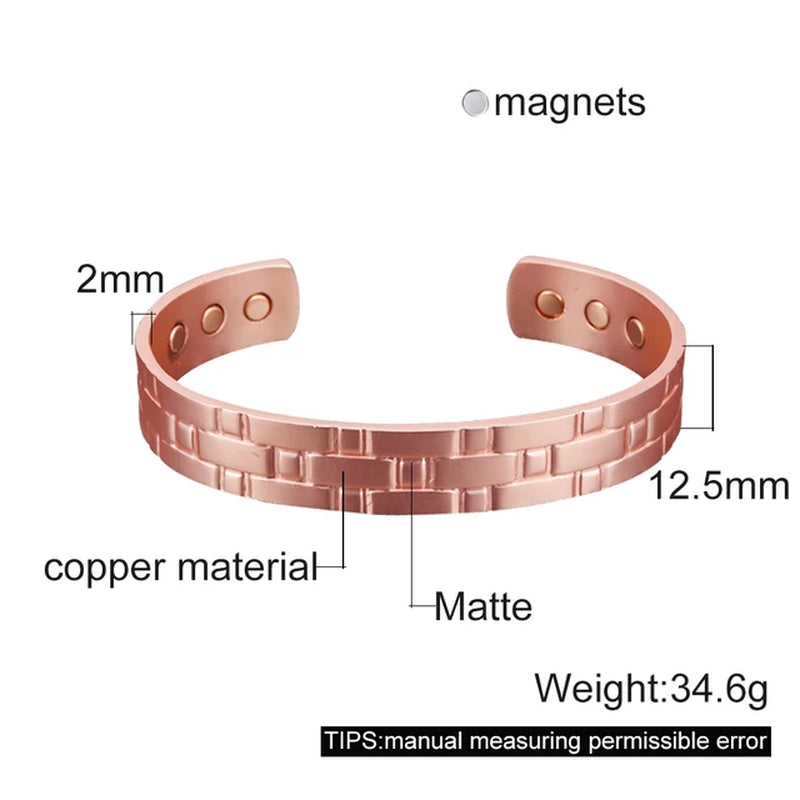 Pure Copper Bracelets Men Magnetic Arthritis Relief Adjustable Magnets Cuff Banglse Health Energy Jewelry Women Men