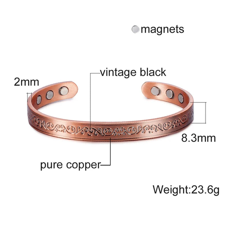 Pure Copper Bracelets Men Magnetic Arthritis Relief Adjustable Magnets Cuff Banglse Health Energy Jewelry Women Men