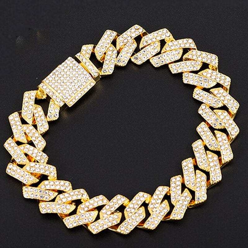 Hip Hop Bracelet Bling Iced Out Miami Zircon Cuban Prong Pave Rhinestone Men Bracelet Necklace for Men Jewelry