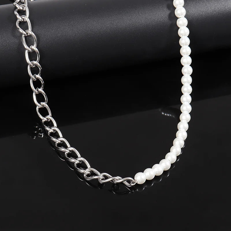 New Trendy Imitation Pearl Chain Men Necklace Fashion Handmade 6Mm Bead Chain Necklace for Men Jewelry Gift