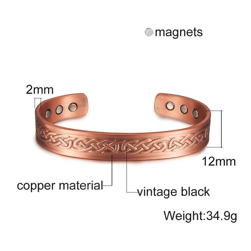 Pure Copper Bracelets Men Magnetic Arthritis Relief Adjustable Magnets Cuff Banglse Health Energy Jewelry Women Men