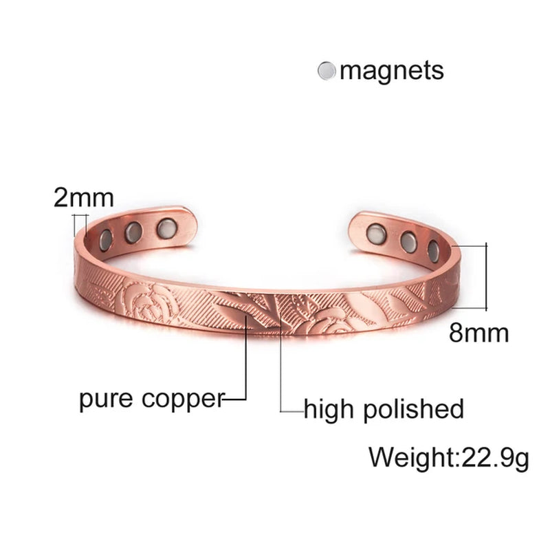 Pure Copper Bracelets Men Magnetic Arthritis Relief Adjustable Magnets Cuff Banglse Health Energy Jewelry Women Men